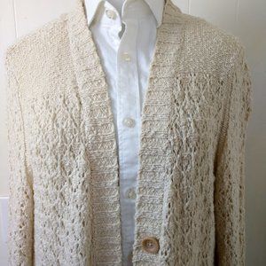 Eddie Bauer Cream Crochet Boyfriend Cardigan Sweater